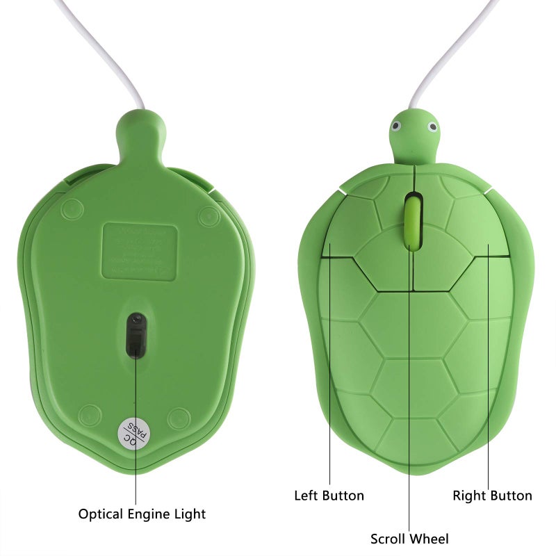 elec Space Cute Animal Turtle Shape USB Wired Corded Mouse Optical Mice for Notebook PC Laptop Computer 1200DPI 3 Buttons with 3.6 Feet Cord (Green) - Image 4